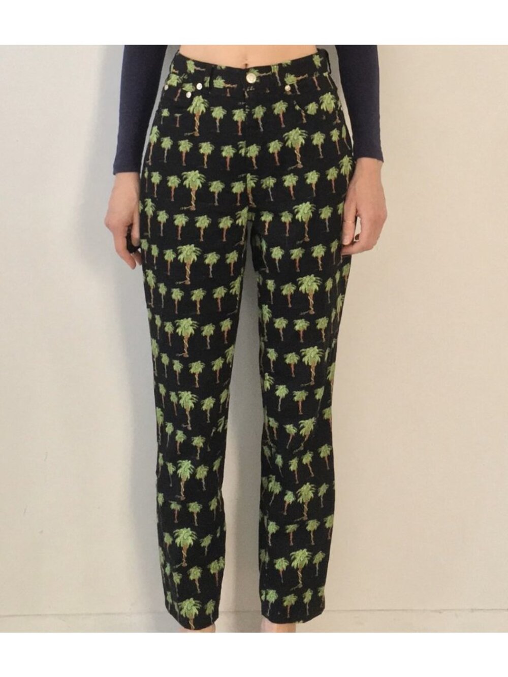 Y2K Gianni Versace Jeans Couture jeans 48 US 10 Palm Tree black print